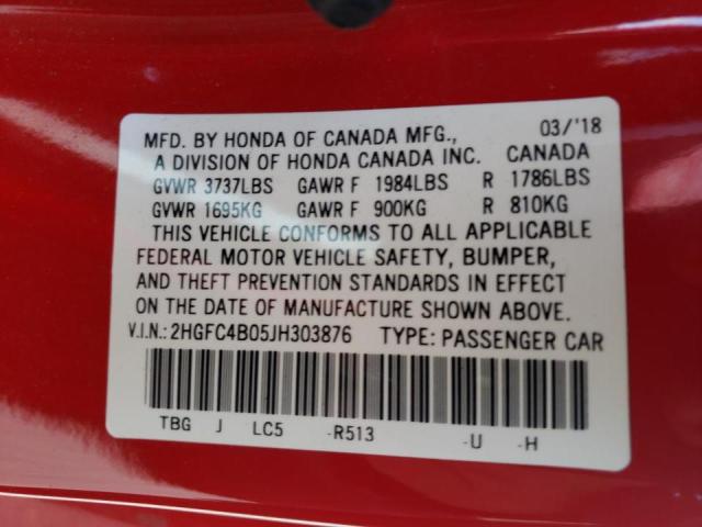 Photo 10 from auction – 2018 HONDA CIVIC LX with VIN 2HGFC4B05JH303876