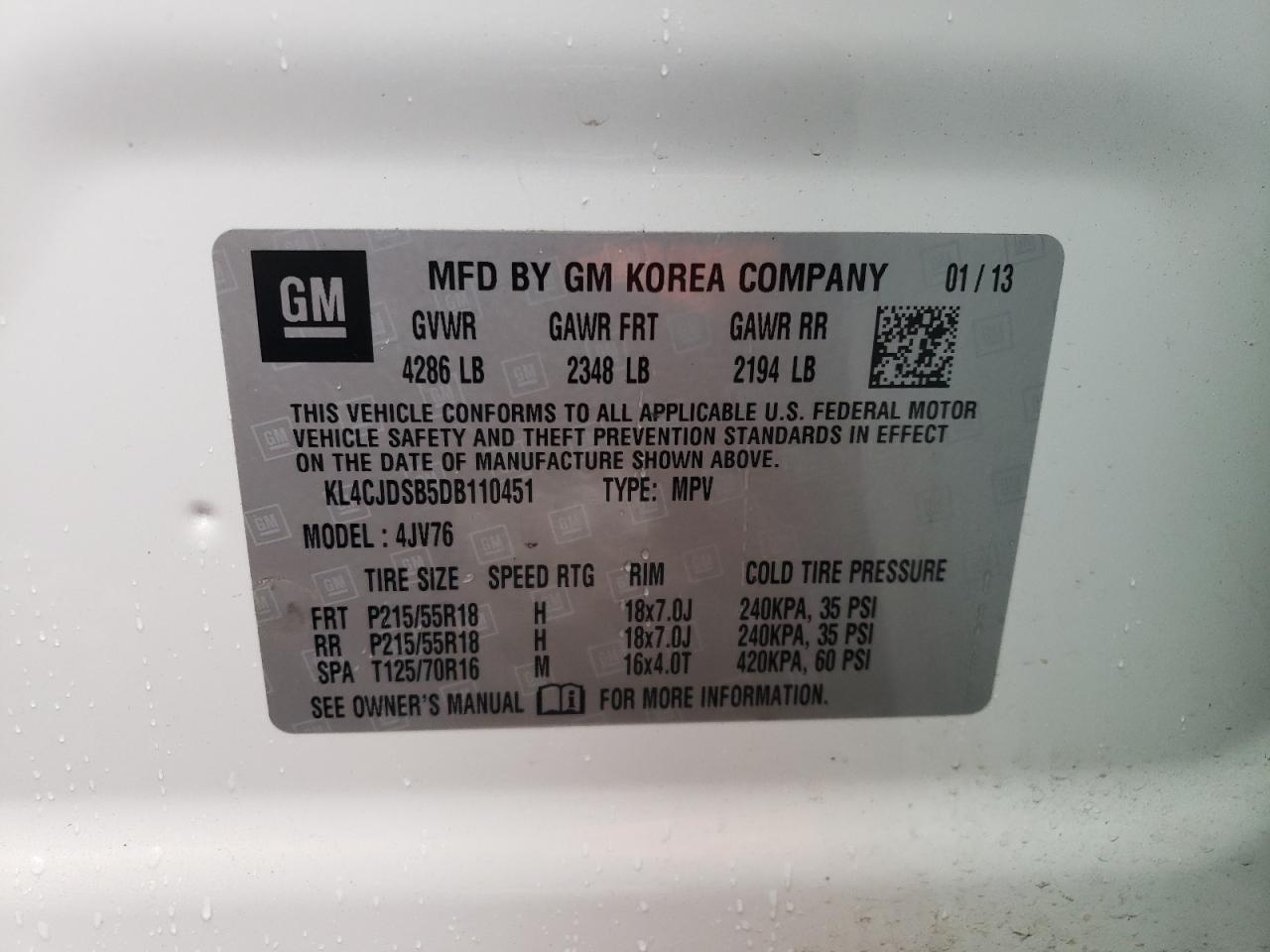 Photo 10 from auction – 2013 BUICK ENCORE PRE with VIN KL4CJDSB5DB110451