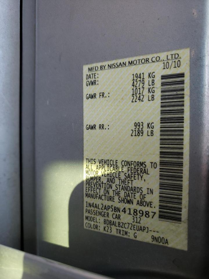 Photo 10 from auction – 2011 NISSAN ALTIMA BAS with VIN 1N4AL2AP5BN418987