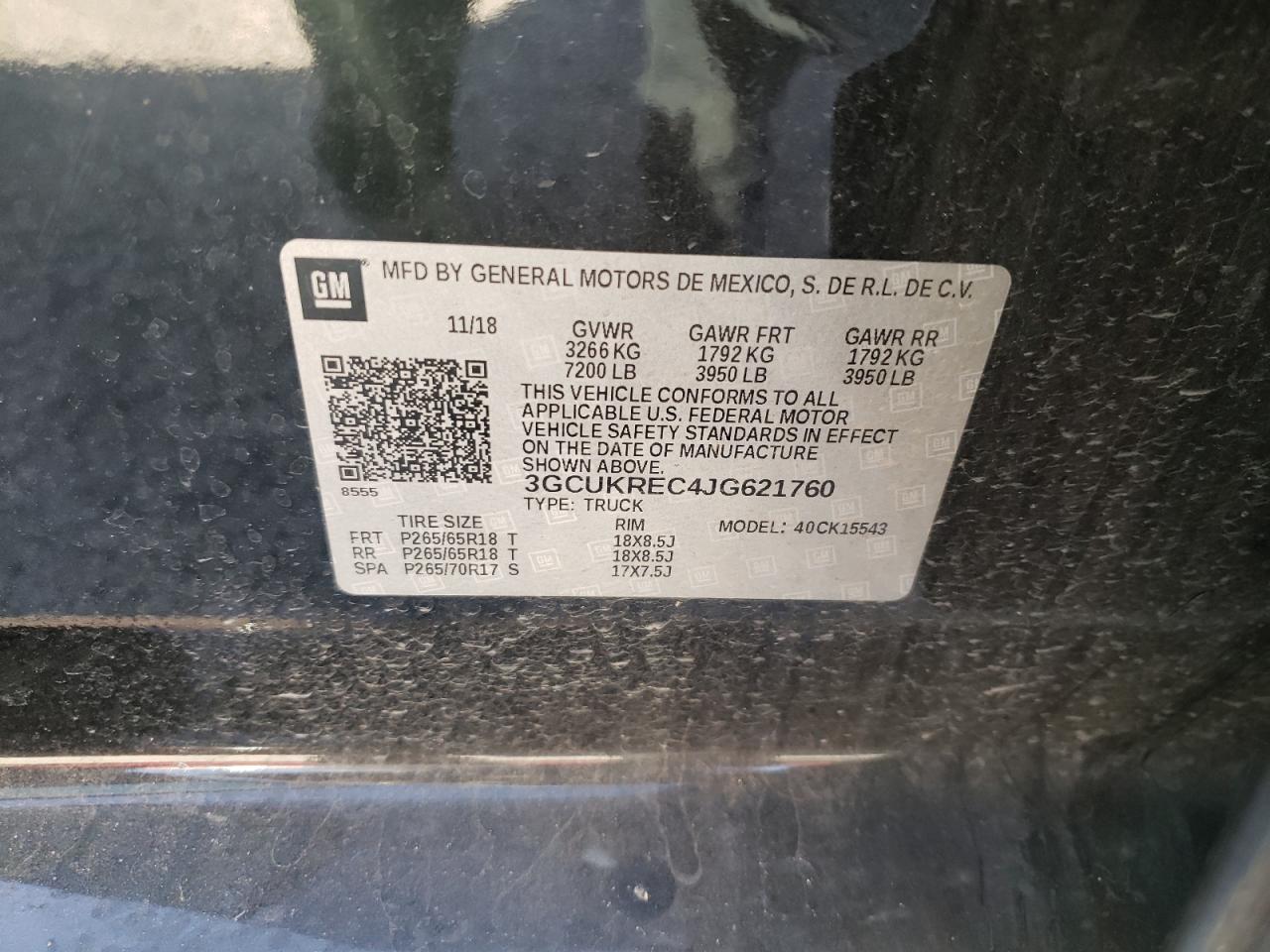 Photo 10 from auction – 2018 CHEVROLET SILVERADO with VIN 3GCUKREC4JG621760