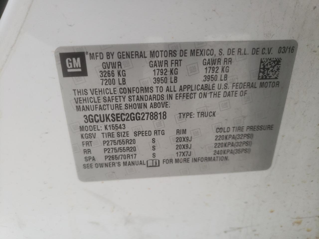 Photo 10 from auction – 2016 CHEVROLET SILVERADO with VIN 3GCUKSEC2GG278818