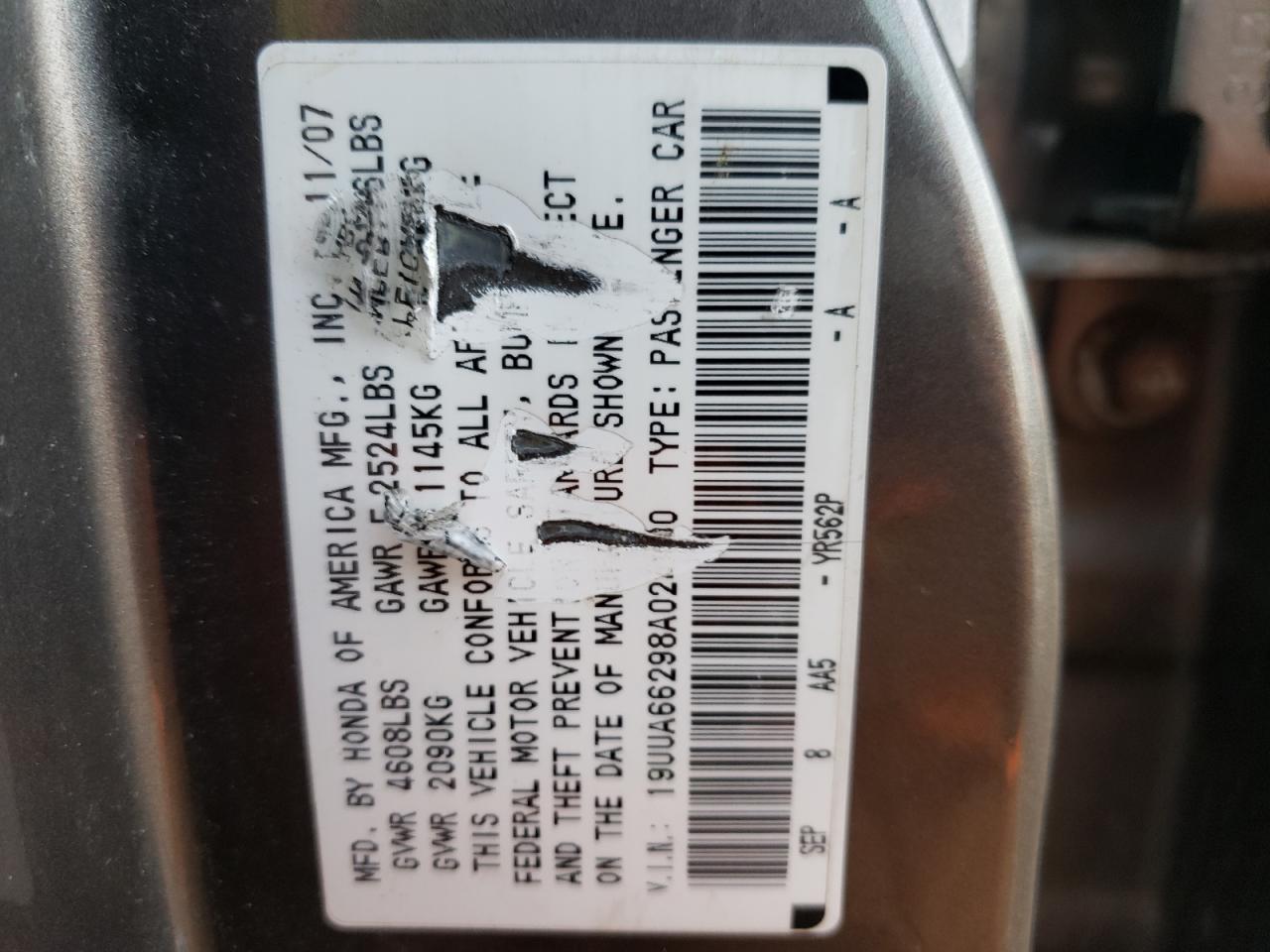 Photo 10 from auction – 2008 ACURA TL with VIN 19UUA66298A024900