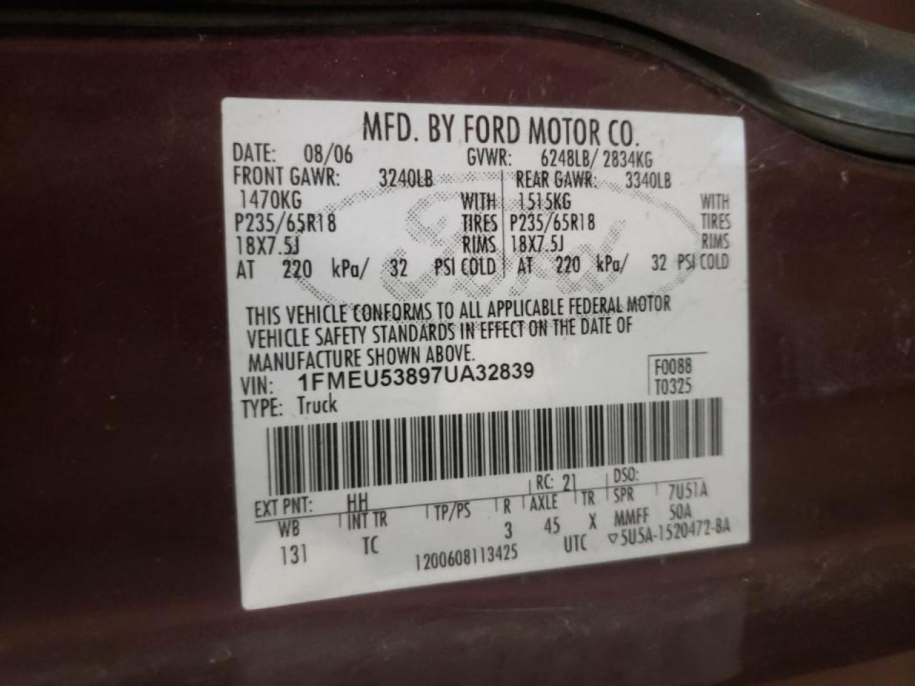 Photo 10 from auction – 2007 FORD EXPLORER S with VIN 1FMEU53897UA32839