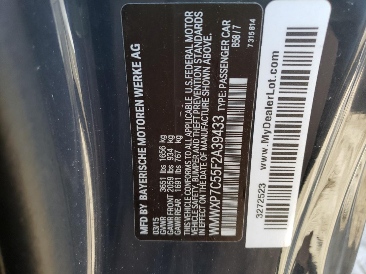 Photo 10 from auction – 2015 MINI COOPER S with VIN WMWXP7C55F2A39433