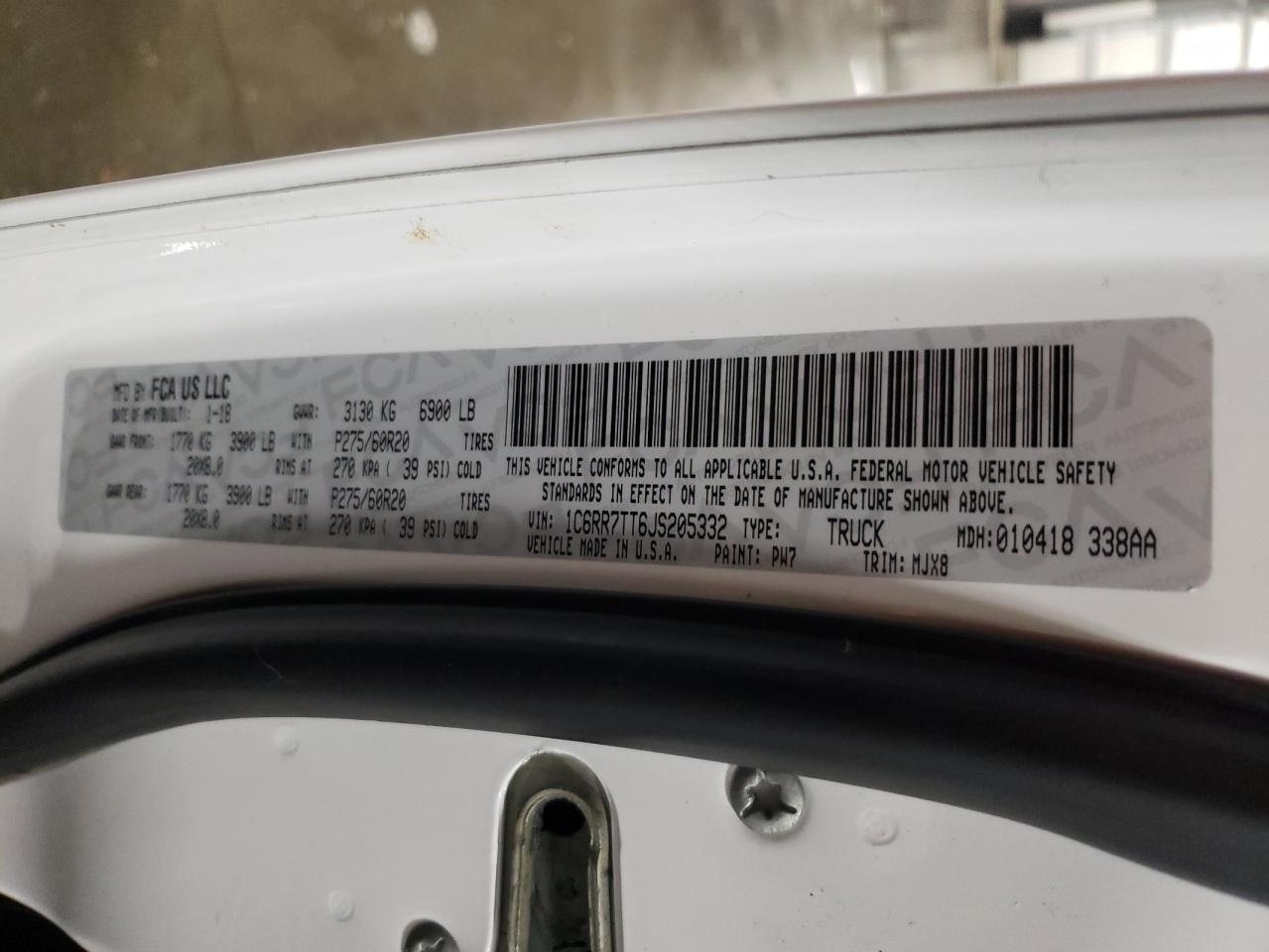 Photo 10 from auction – 2018 RAM 1500 SLT with VIN 1C6RR7TT6JS205332