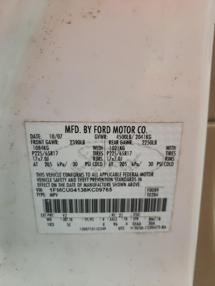 Photo 10 from auction – 2008 FORD ESCAPE LIM with VIN 1FMCU04138KC09765