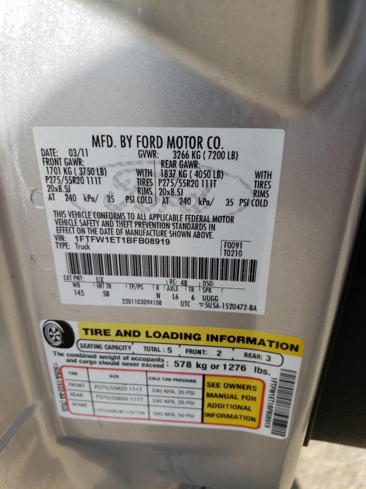 Photo 10 from auction – 2011 FORD F150 SUPER with VIN 1FTFW1ET1BFB08919