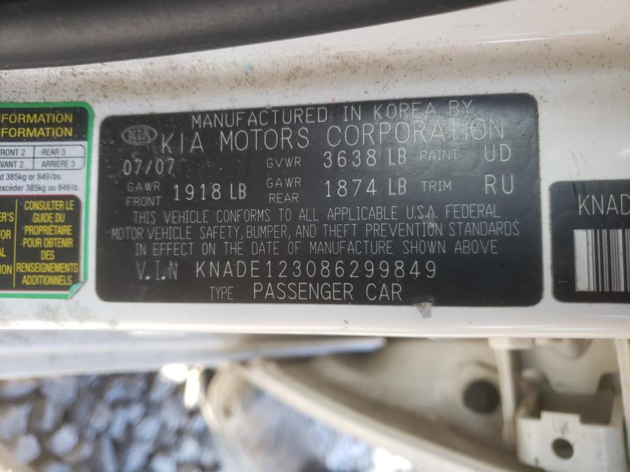 Photo 10 from auction – 2008 KIA RIO BASE with VIN KNADE123086299849
