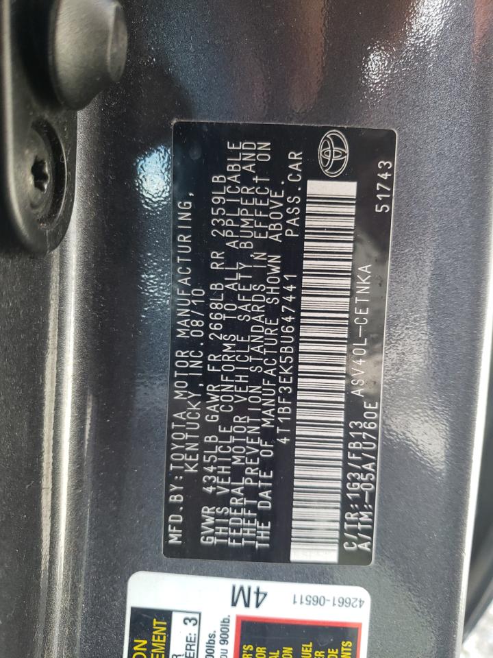 Photo 10 from auction – 2011 TOYOTA CAMRY BASE with VIN 4T1BF3EK5BU647441