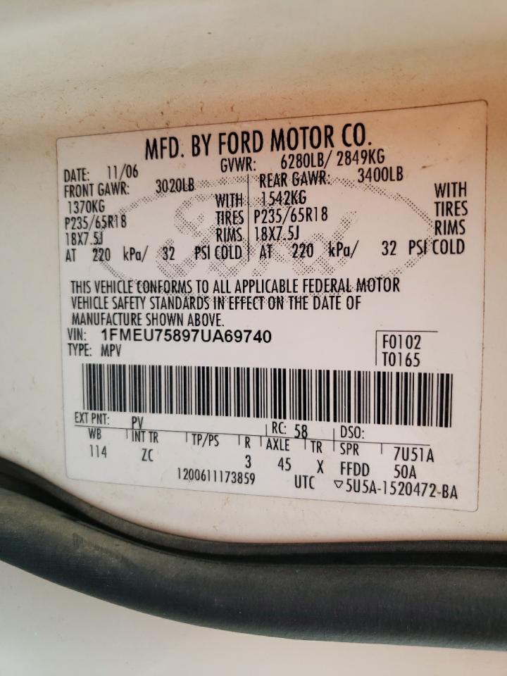 Photo 10 from auction – 2007 FORD EXPLORER L with VIN 1FMEU75897UA69740