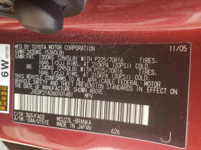 Photo 10 from auction – 2006 TOYOTA HIGHLANDER with VIN JTEDP21A260101481