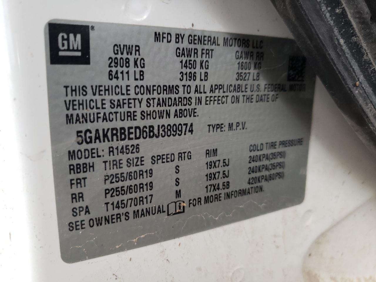 Photo 10 from auction – 2011 BUICK ENCLAVE CX with VIN 5GAKRBED6BJ389974