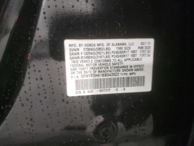 Photo 10 from auction – 2011 HONDA PILOT EXL with VIN 5FNYF3H61BB043522
