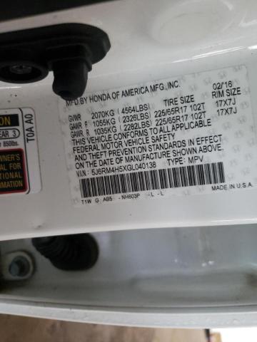 Photo 10 from auction – 2016 HONDA CR-V EX with VIN 5J6RM4H5XGL040138