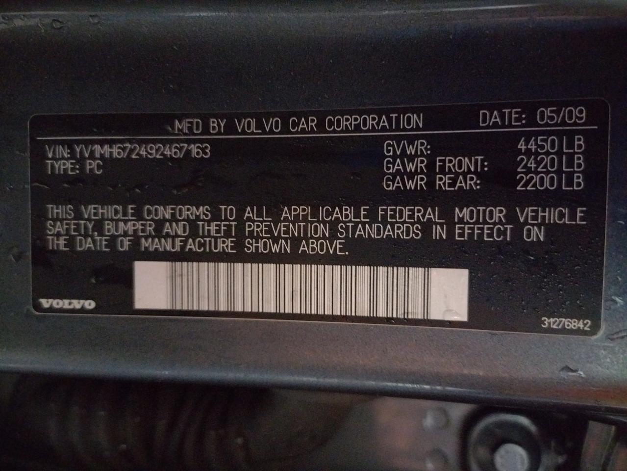 Photo 10 from auction – 2009 VOLVO S40 T5 with VIN YV1MH672492467163
