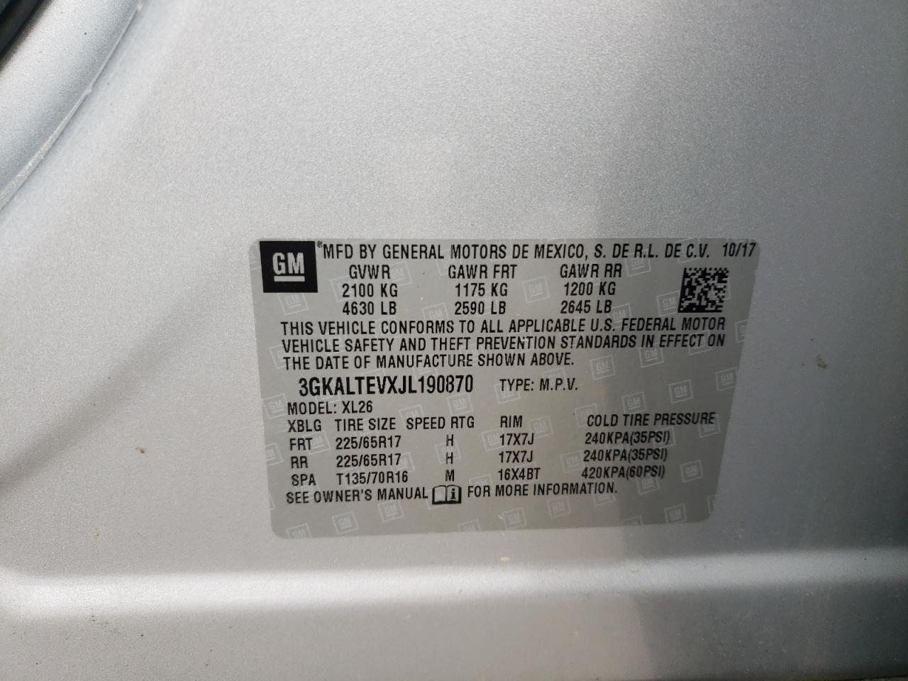 Photo 10 from auction – 2018 GMC TERRAIN SL with VIN 3GKALTEVXJL190870
