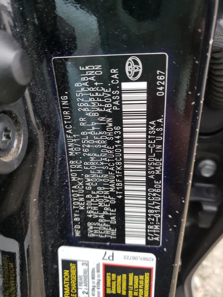 Photo 10 from auction – 2012 TOYOTA CAMRY BASE with VIN 4T1BF1FK8CU014436