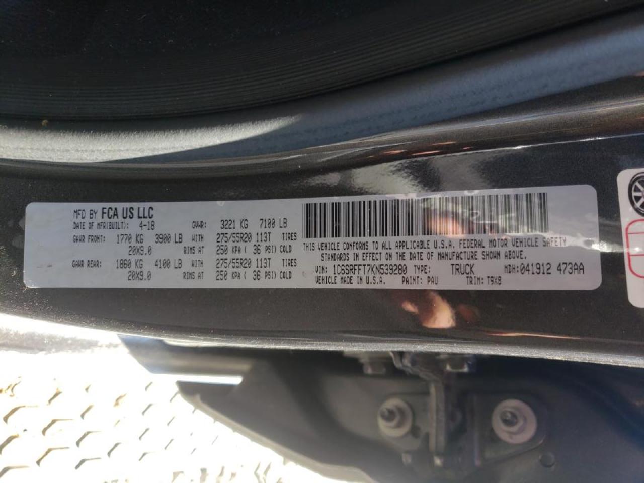 Photo 10 from auction – 2019 RAM 1500 BIG H with VIN 1C6SRFFT7KN539280