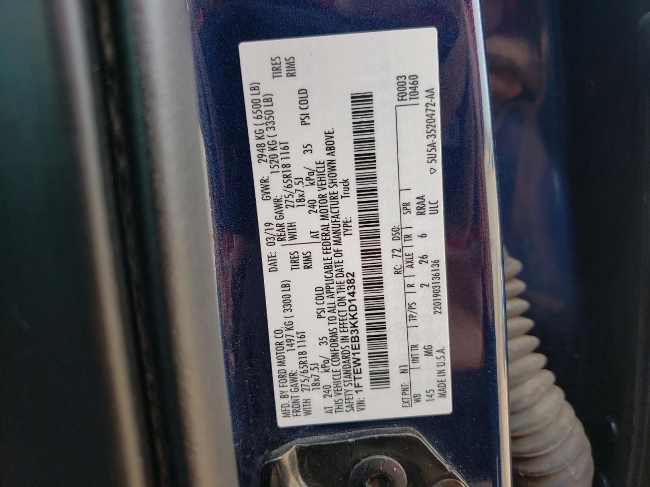 Photo 10 from auction – 2019 FORD F150 SUPER with VIN 1FTEW1EB3KKD14382