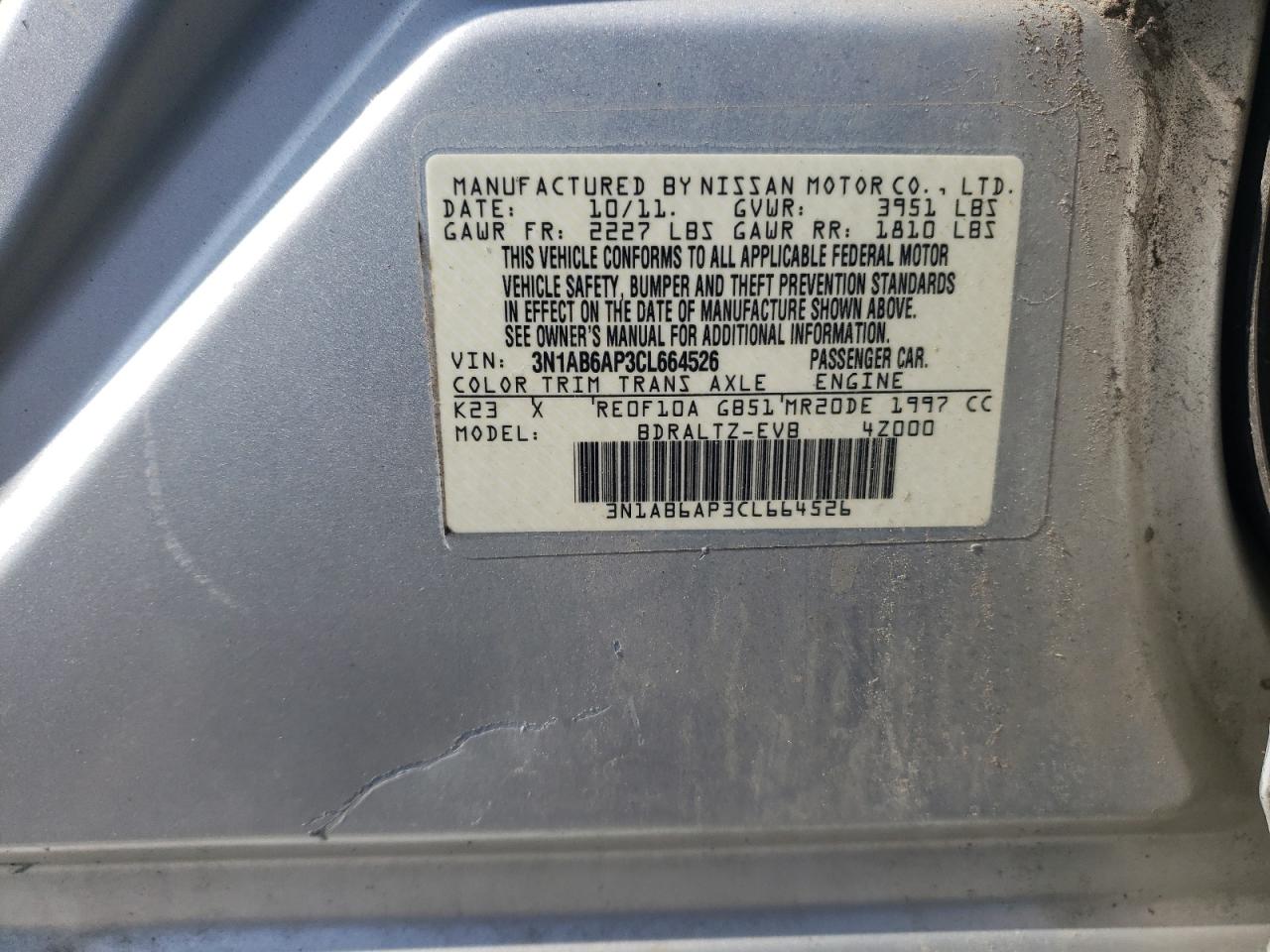 Photo 10 from auction – 2012 NISSAN SENTRA 2.0 with VIN 3N1AB6AP3CL664526