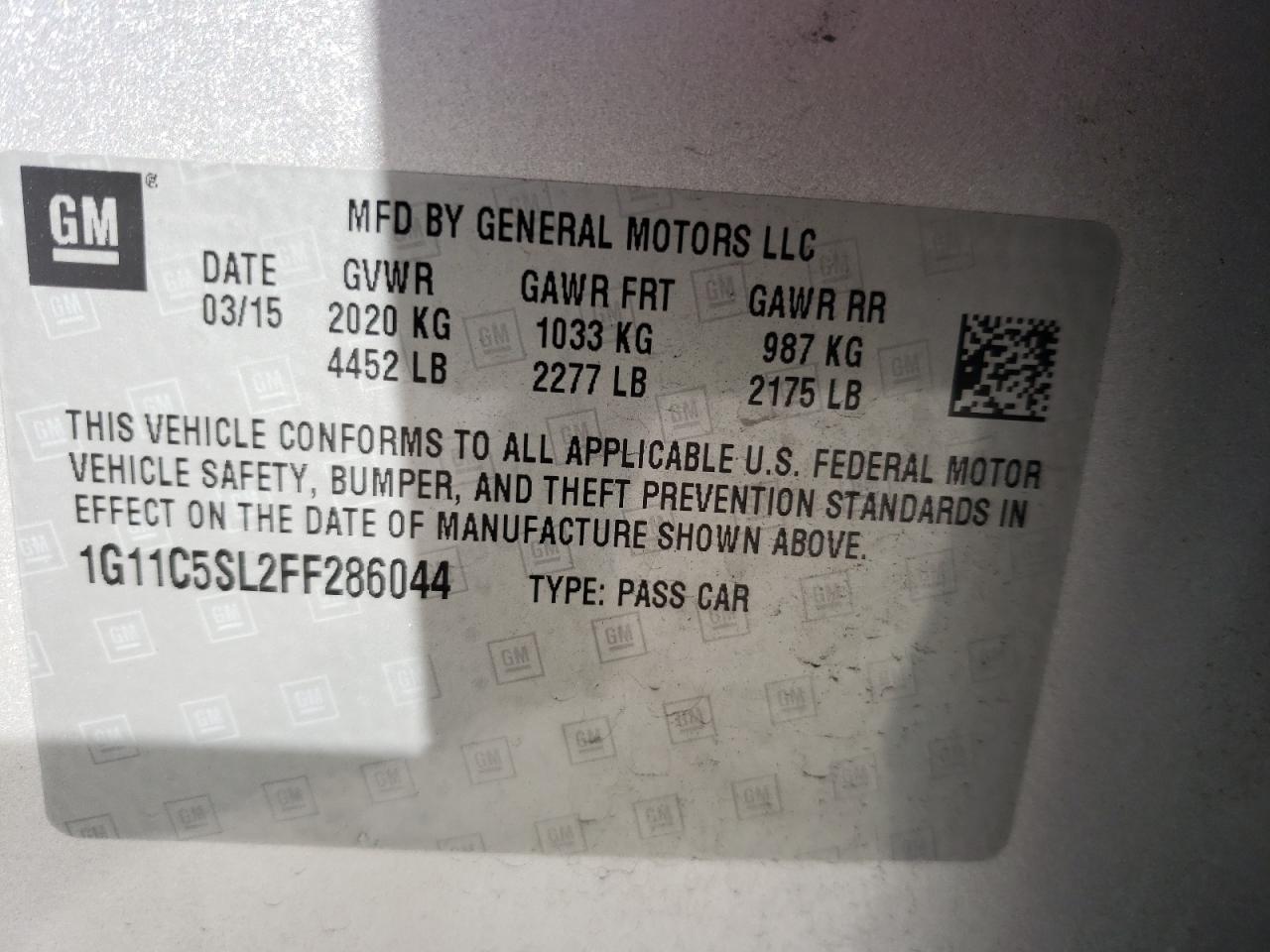 Photo 10 from auction – 2015 CHEVROLET MALIBU 1LT with VIN 1G11C5SL2FF286044