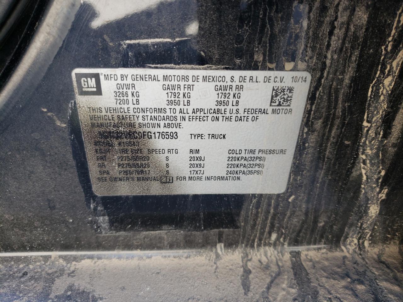 Photo 10 from auction – 2015 GMC SIERRA K15 with VIN 3GTU2VEC9FG176593