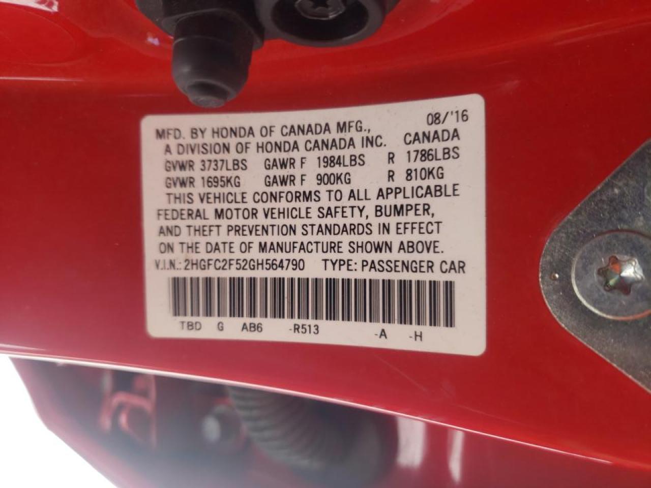 Photo 10 from auction – 2016 HONDA CIVIC LX with VIN 2HGFC2F52GH564790