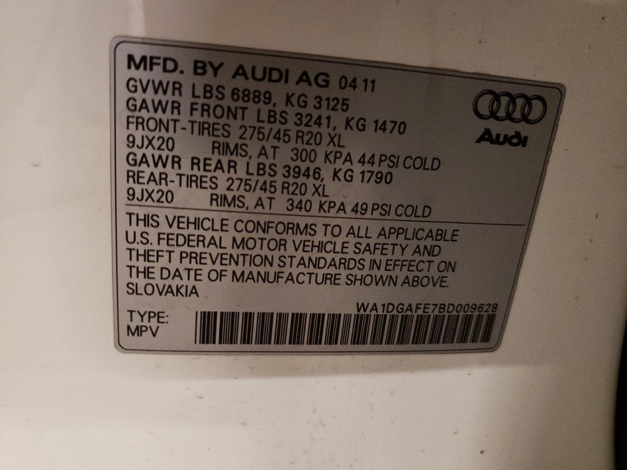 Photo 10 from auction – 2011 AUDI Q7 PRESTIG with VIN WA1DGAFE7BD009628