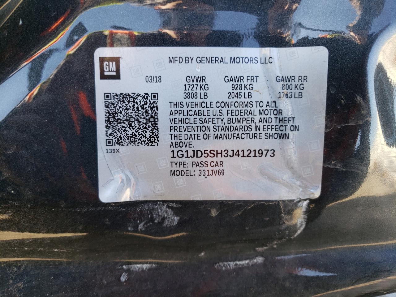 Photo 10 from auction – 2018 CHEVROLET SONIC LT with VIN 1G1JD5SH3J4121973