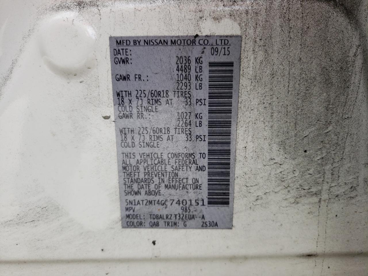 Photo 10 from auction – 2016 NISSAN ROGUE S with VIN 5N1AT2MT4GC740151