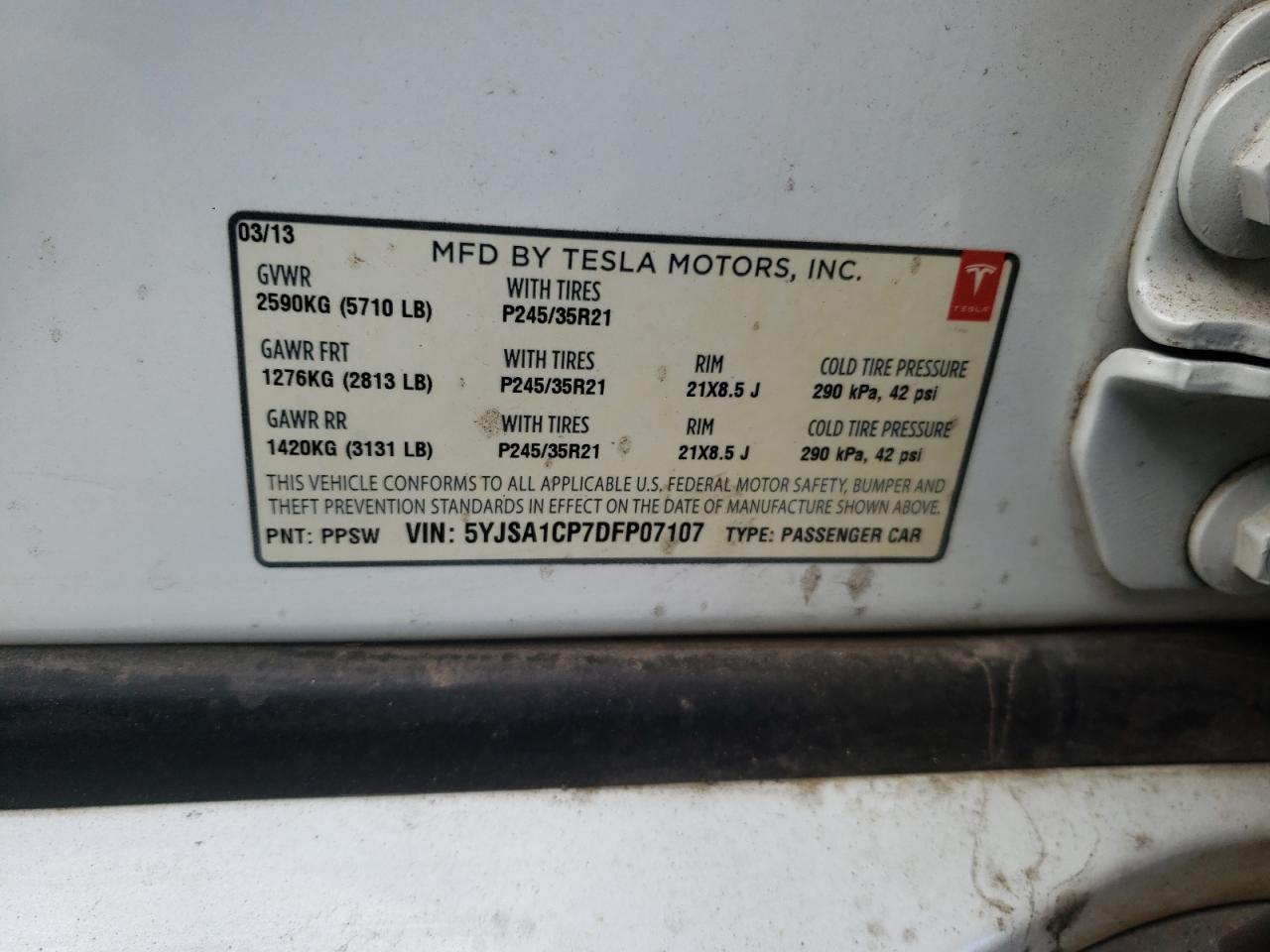 Photo 10 from auction – 2013 TESLA MODEL S with VIN 5YJSA1CP7DFP07107