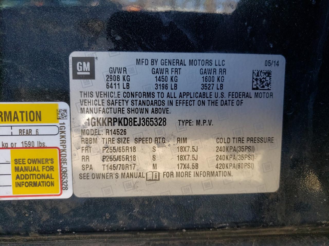Photo 10 from auction – 2014 GMC ACADIA SLE with VIN 1GKKRPKD8EJ365328