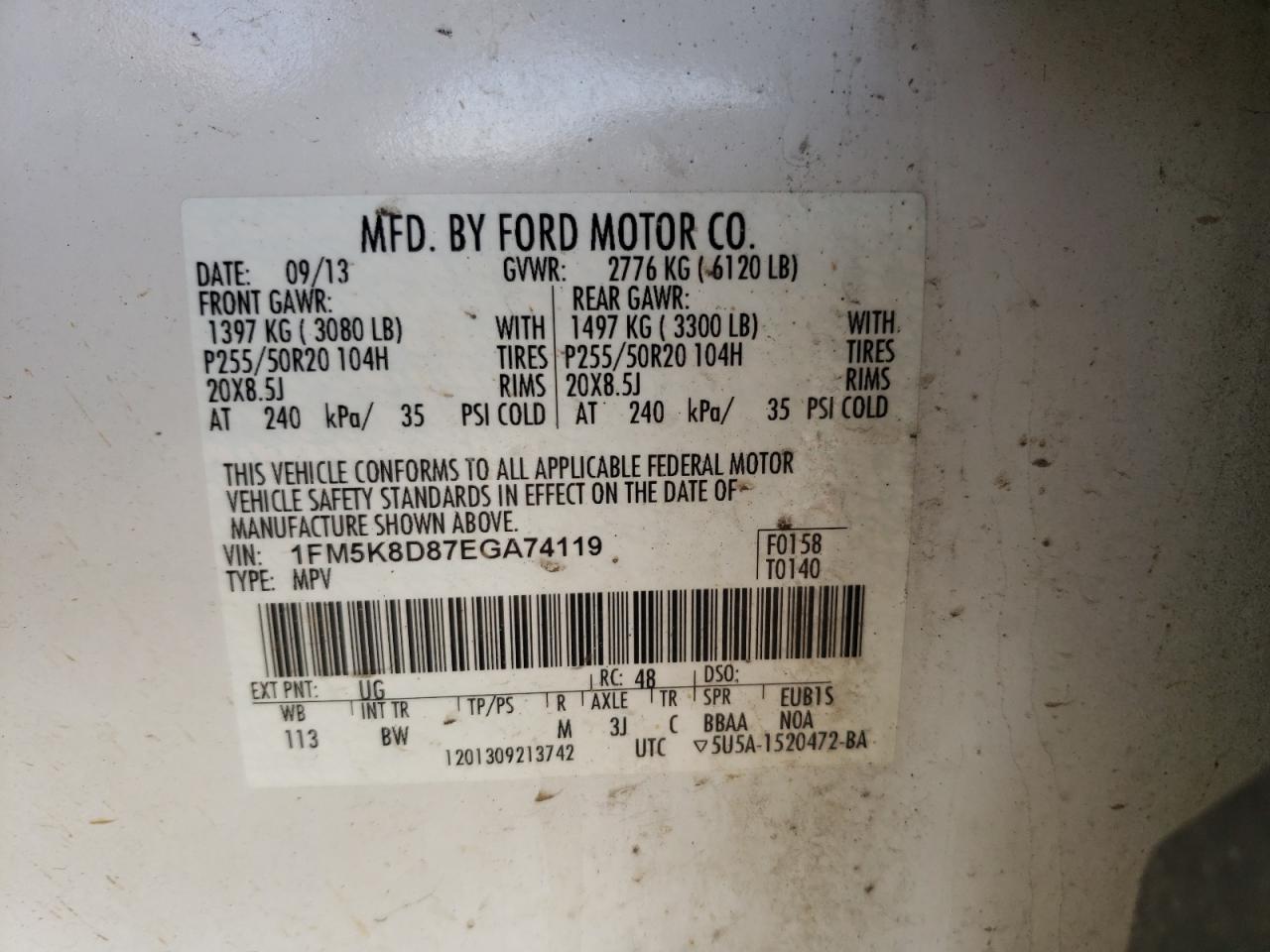 Photo 10 from auction – 2014 FORD EXPLORER X with VIN 1FM5K8D87EGA74119
