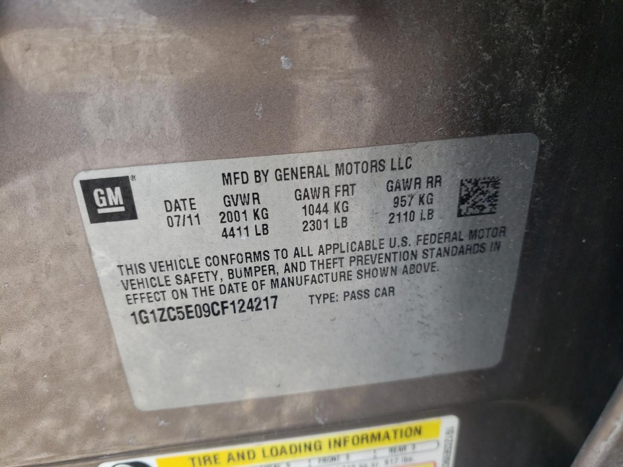 Photo 10 from auction – 2012 CHEVROLET MALIBU 1LT with VIN 1G1ZC5E09CF124217