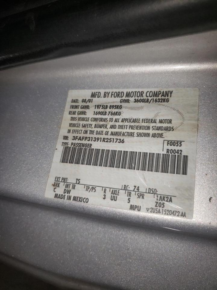 Photo 10 from auction – 2001 FORD FOCUS ZX3 with VIN 3FAFP31391R251736