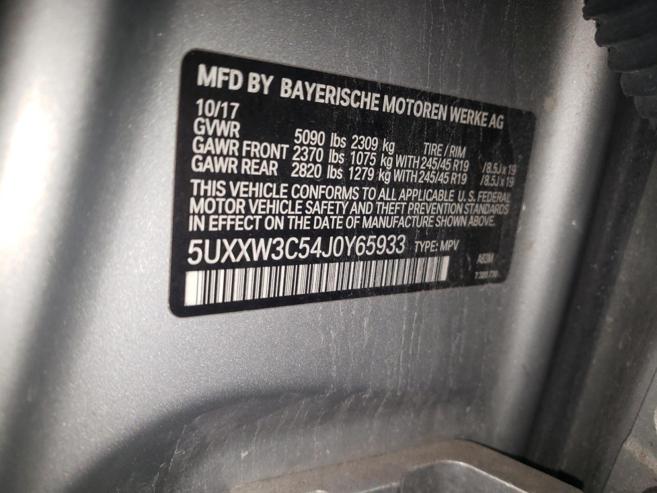 Photo 10 from auction – 2018 BMW X4 XDRIVE2 with VIN 5UXXW3C54J0Y65933