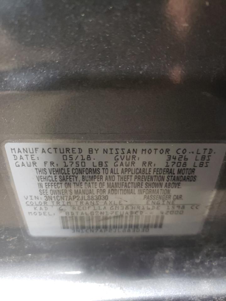 Photo 10 from auction – 2018 NISSAN VERSA S with VIN 3N1CN7AP2JL883030