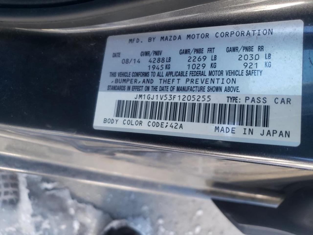 Photo 10 from auction – 2015 MAZDA 6 TOURING with VIN JM1GJ1V53F1205255