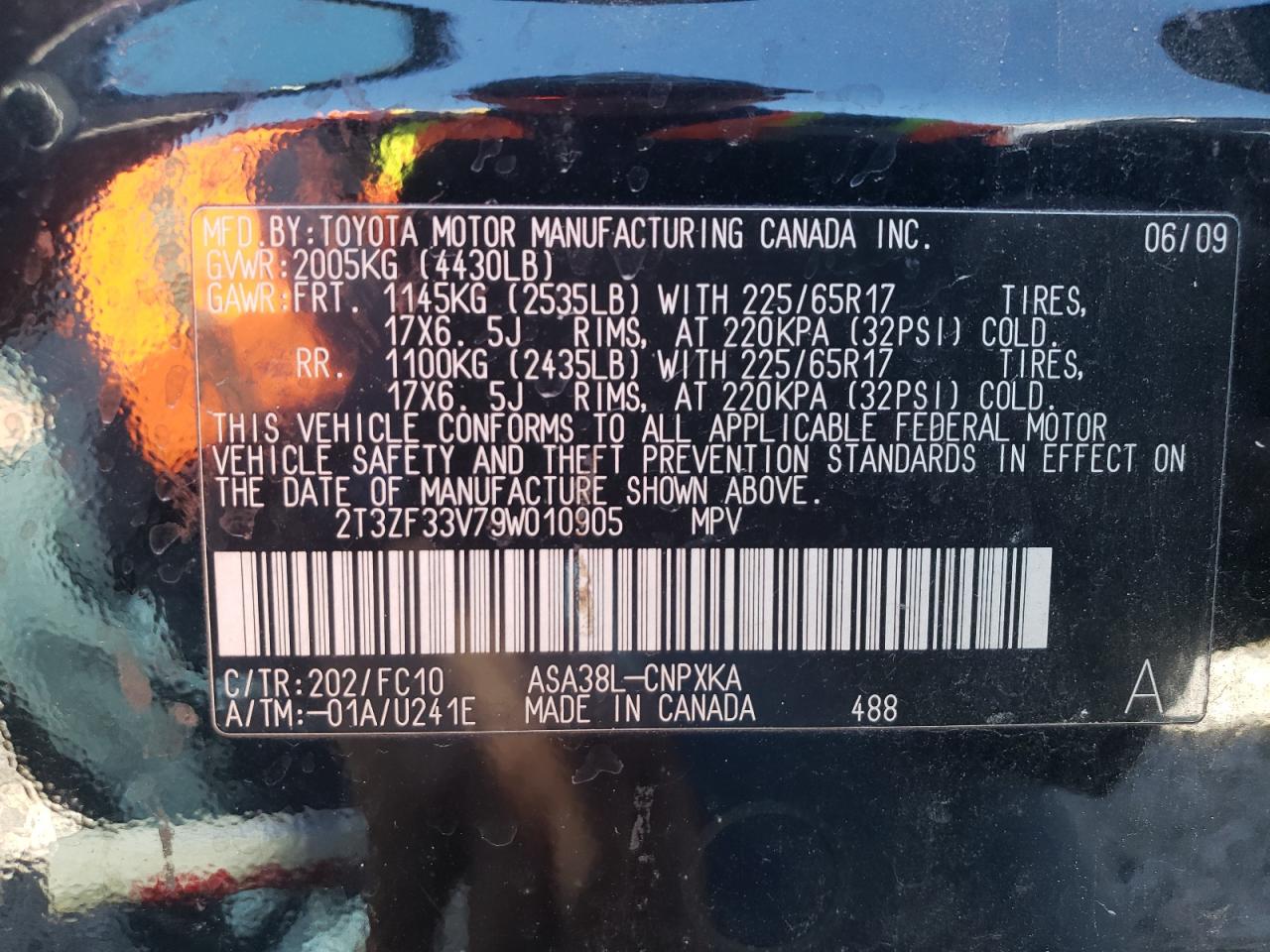 Photo 10 from auction – 2009 TOYOTA RAV4 with VIN 2T3ZF33V79W010905