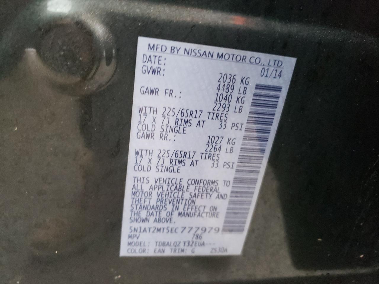 Photo 10 from auction – 2014 NISSAN ROGUE S with VIN 5N1AT2MT5EC777979
