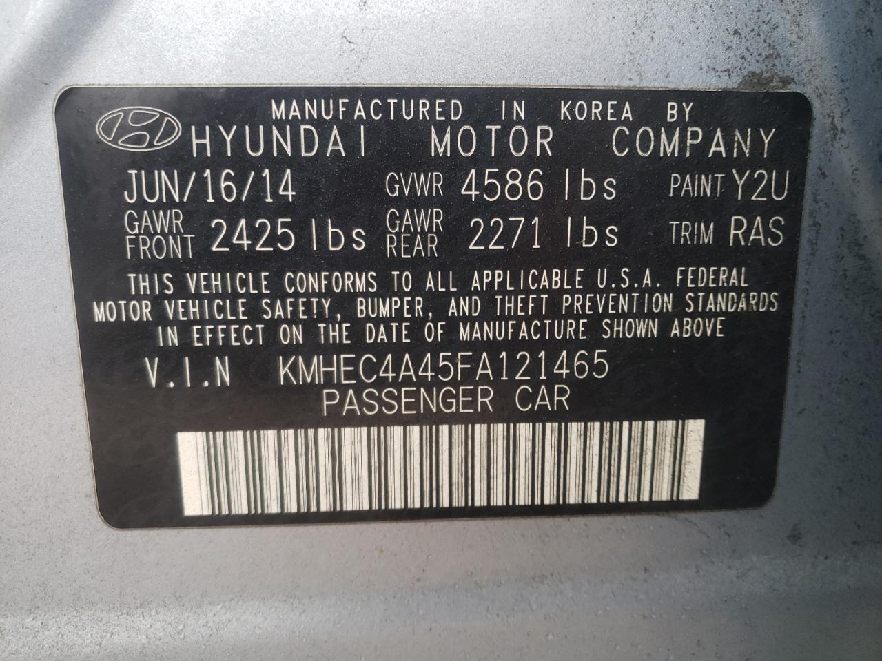 Photo 10 from auction – 2015 HYUNDAI SONATA HYB with VIN KMHEC4A45FA121465