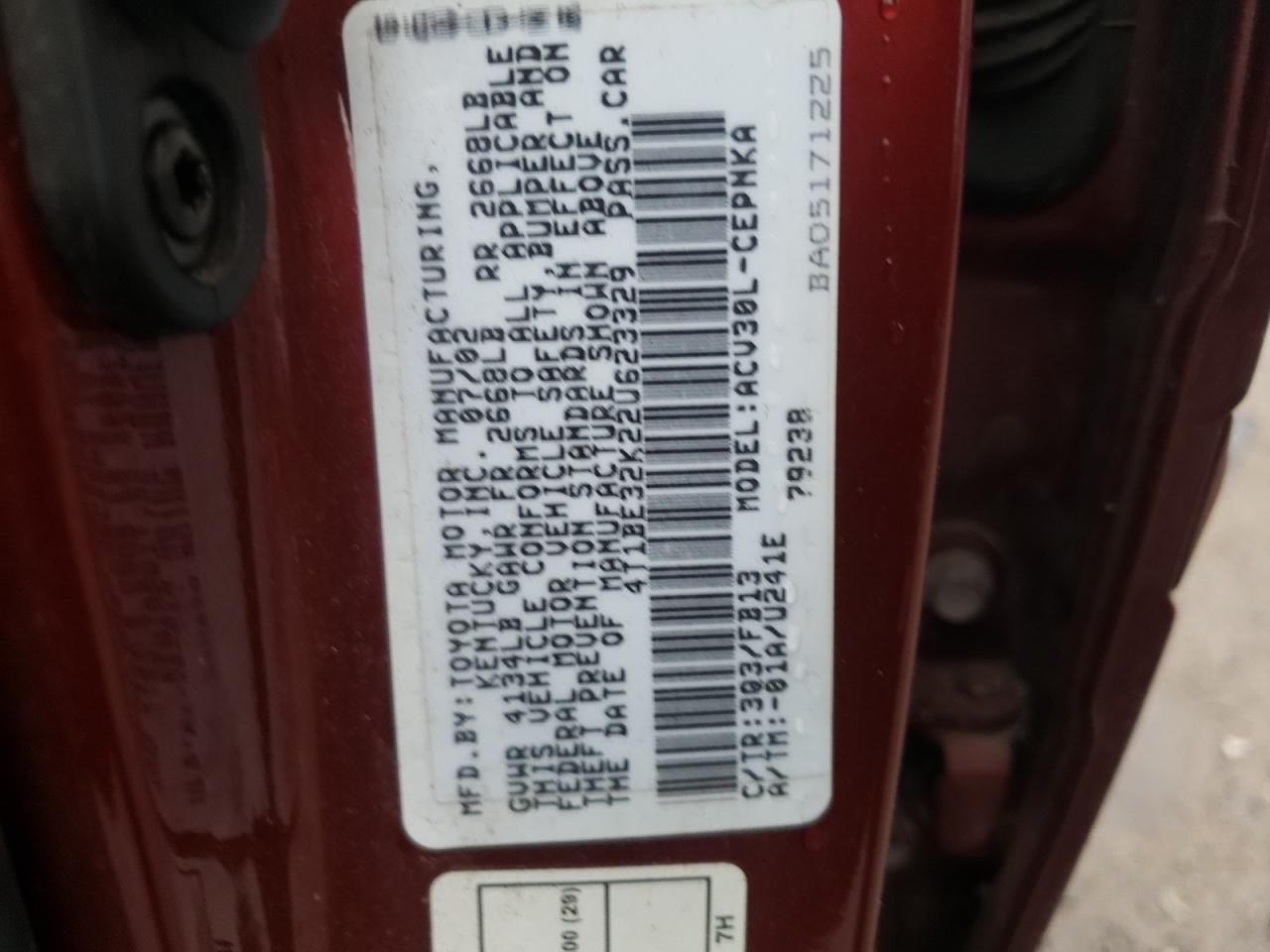 Photo 10 from auction – 2002 TOYOTA CAMRY LE with VIN 4T1BE32K22U623329