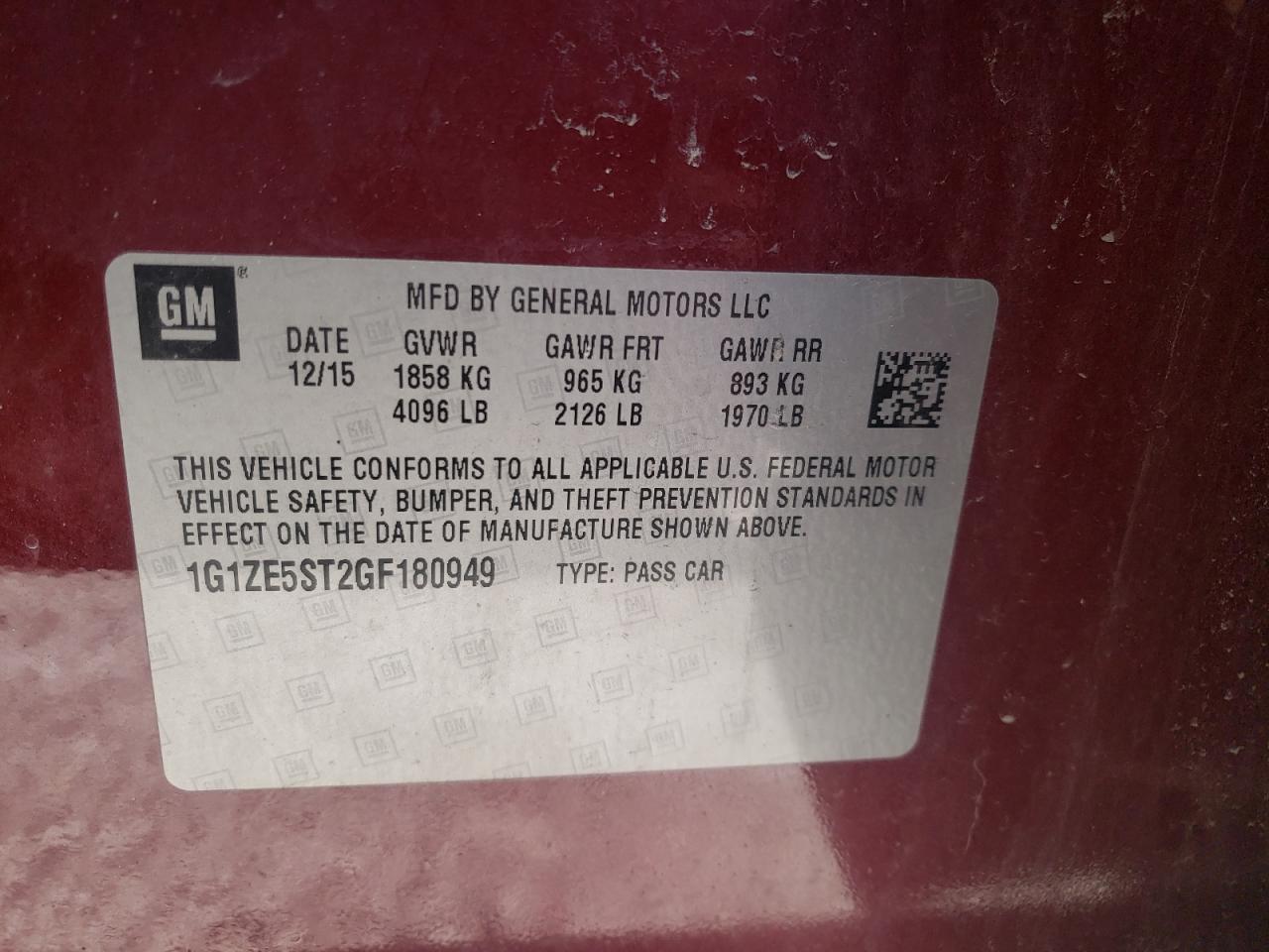 Photo 10 from auction – 2016 CHEVROLET MALIBU LT with VIN 1G1ZE5ST2GF180949