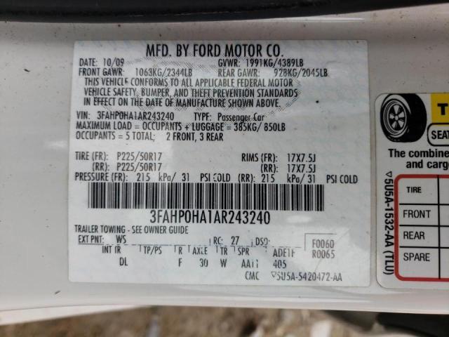 Photo 10 from auction – 2010 FORD FUSION with VIN 3FAHP0HA1AR243240