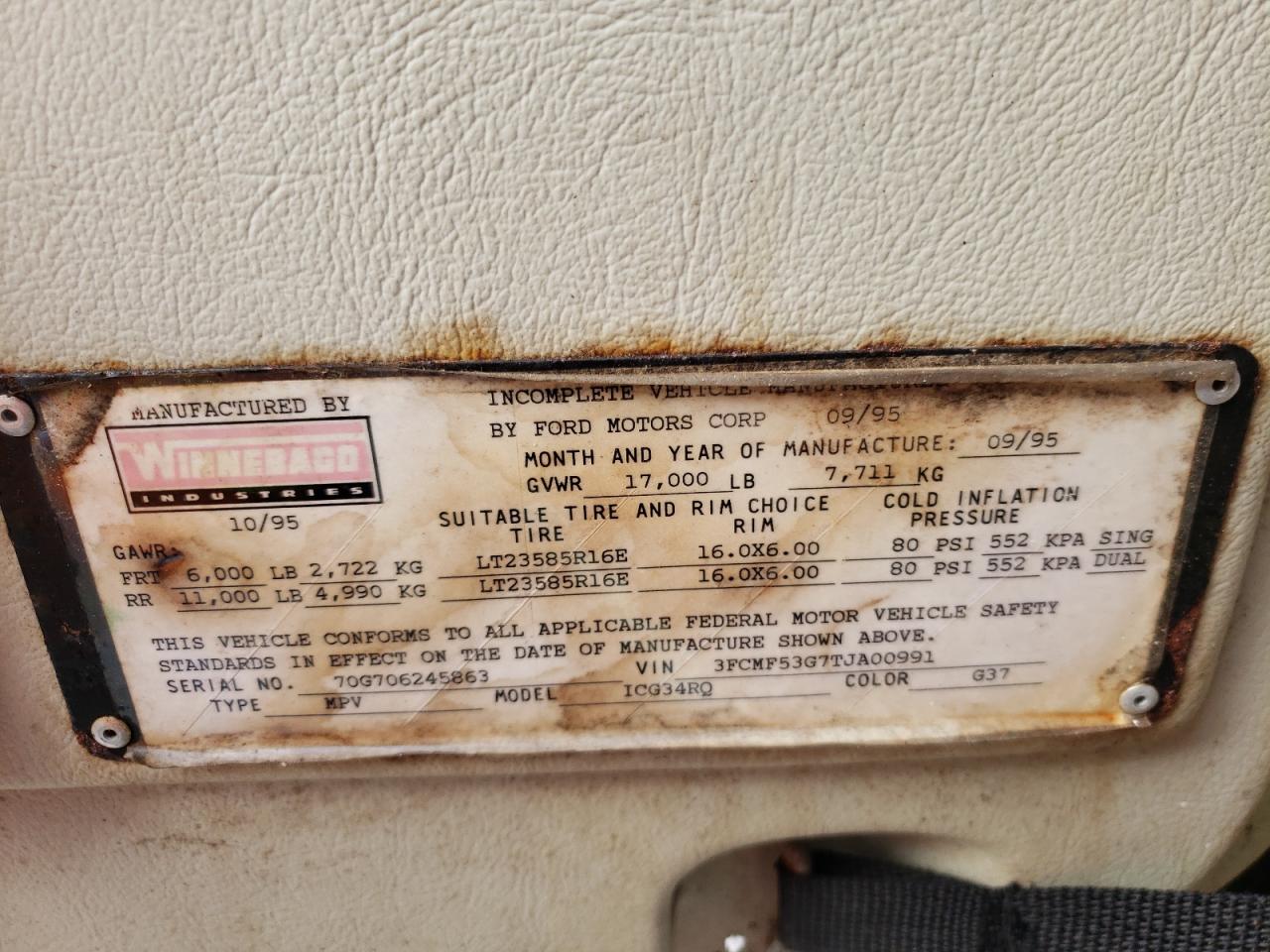 Photo 10 from auction – 1996 ITAS SUNCRUISER with VIN 3FCMF53G7TJA00991