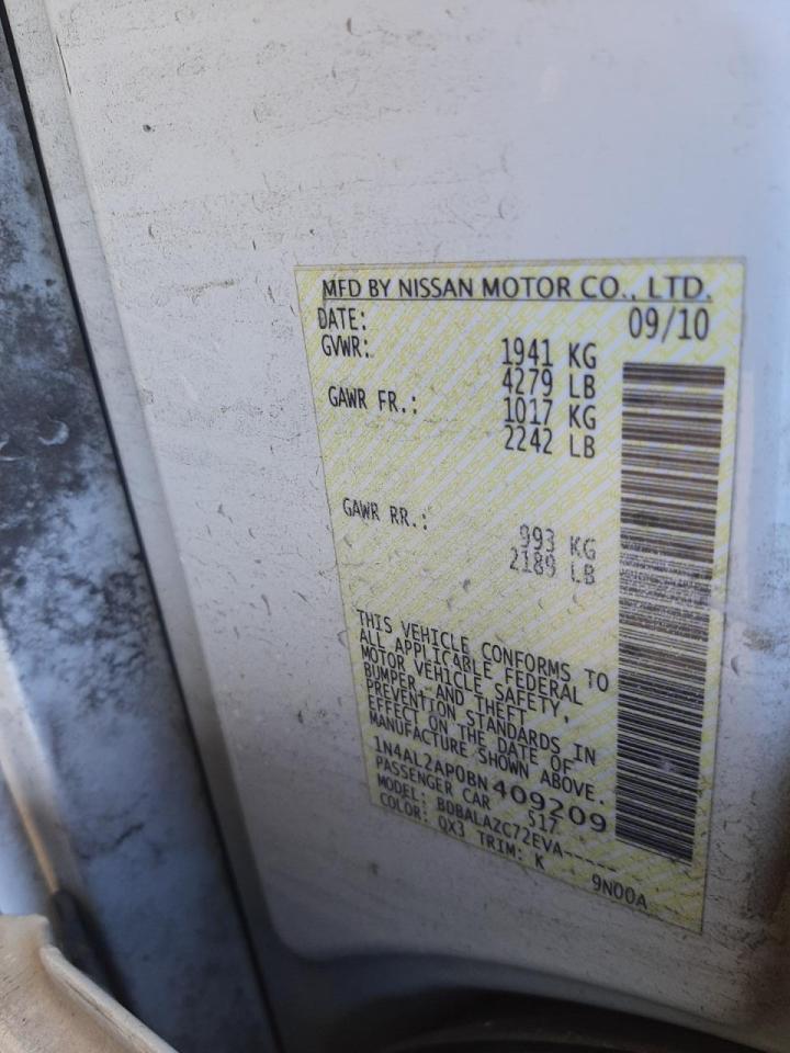 Photo 10 from auction – 2011 NISSAN ALTIMA BAS with VIN 1N4AL2AP0BN409209