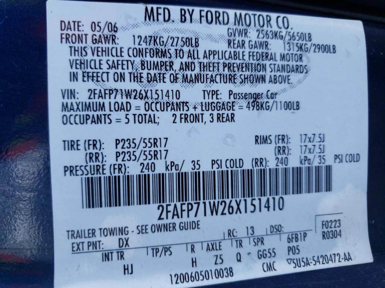 Photo 10 from auction – 2006 FORD CROWN VICT with VIN 2FAFP71W26X151410