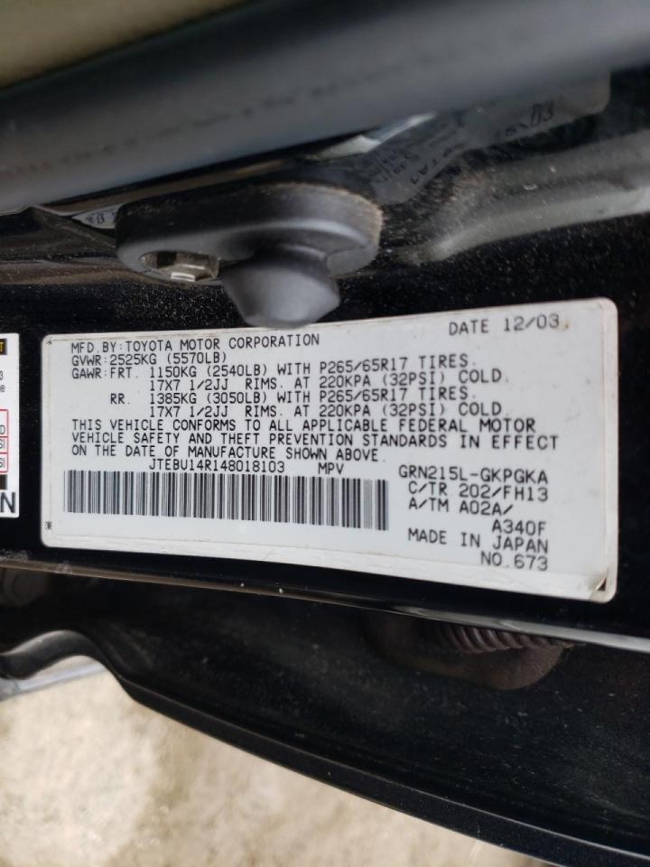 Photo 10 from auction – 2004 TOYOTA 4RUNNER SR with VIN JTEBU14R148018103
