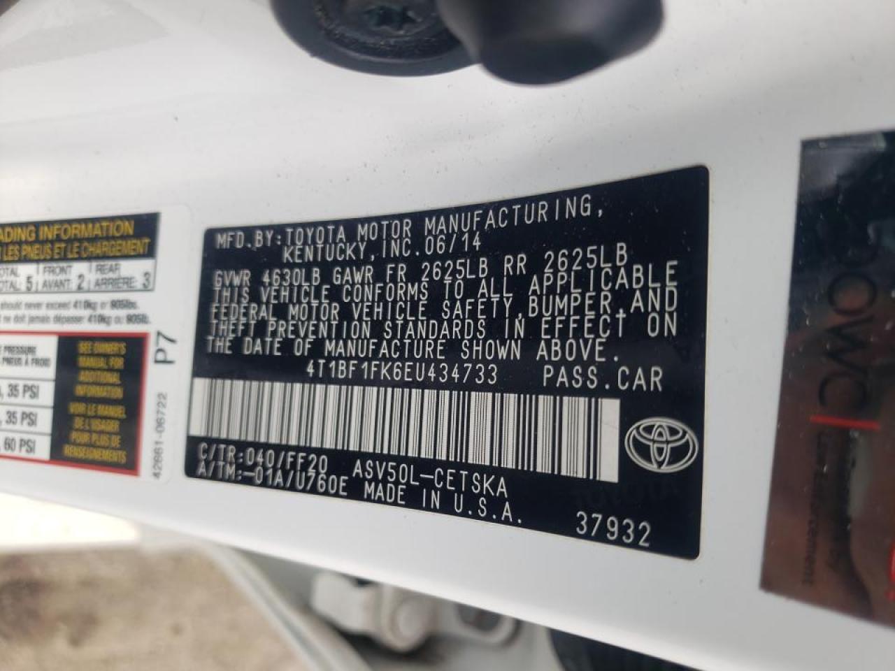 Photo 10 from auction – 2014 TOYOTA CAMRY L with VIN 4T1BF1FK6EU434733