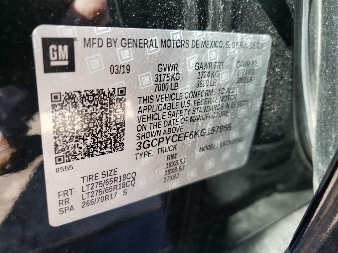 Photo 10 from auction – 2019 CHEVROLET SILVERADO with VIN 3GCPYCEF6KG157956